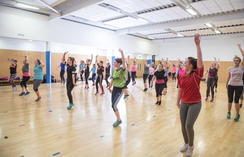Fitness class in Tailteann Sports building Mary Immaculate College