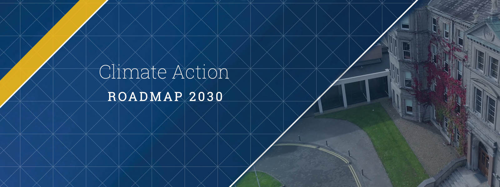 Hero image for Climate Action Plan 2023 is a graphic with image of foundation building intersecting