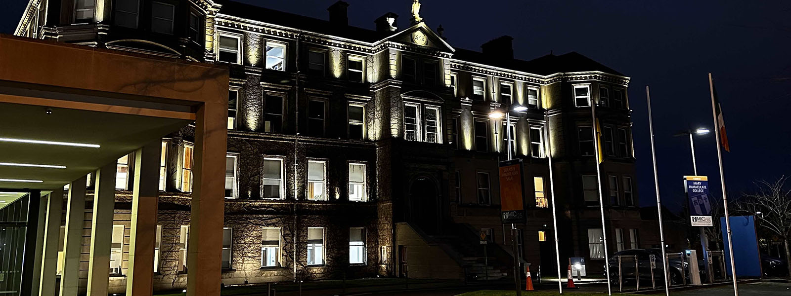 MIC foundation building exterior at night