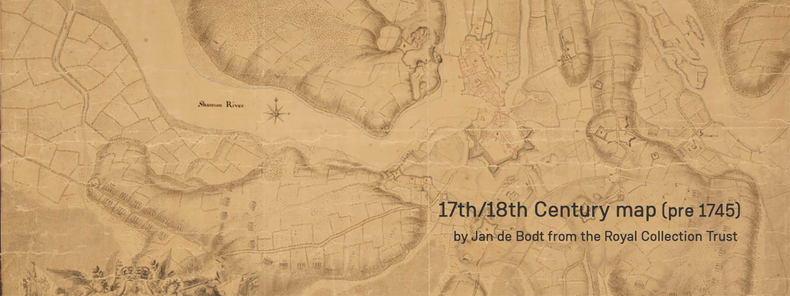 17th/18th C map (pre 1745) by Jan de Bodt from the Royal Collection Trust showing the hill on which Mary Immaculate College now stands. 