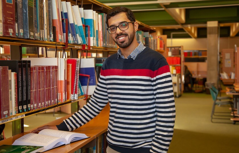 An MA in Applied Linguistics student in the library at MIC Limerick