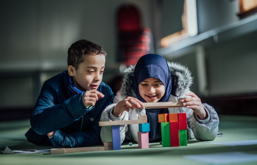 Two students playing at MIC as part of Engineers Week 2022