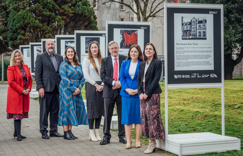 Staff gathered at the launch of the exhibition 