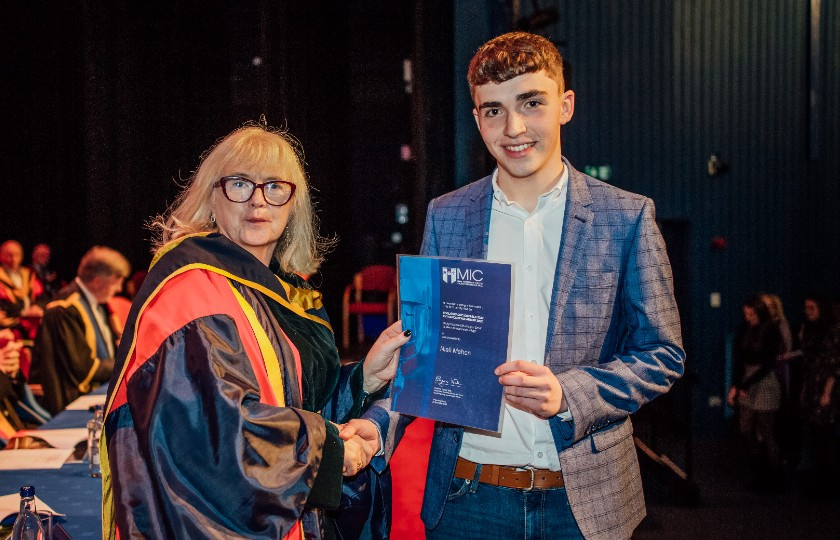 Professor Emer Ring, Dean of Education, pictured with Entrance Scholarship awardee