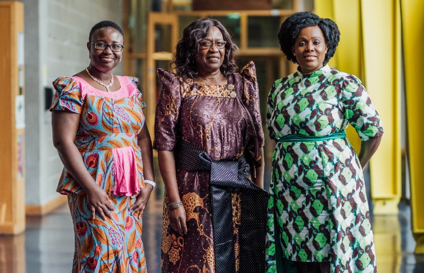 Florence Ajala, Linda Kirwisa and Lylian Fotabong celebrating Africa Day 2022 at MIC