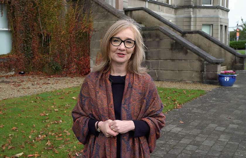 Director of Student Life Dr Geraldine Brosnan standing in front of the Foundation building at MIC.