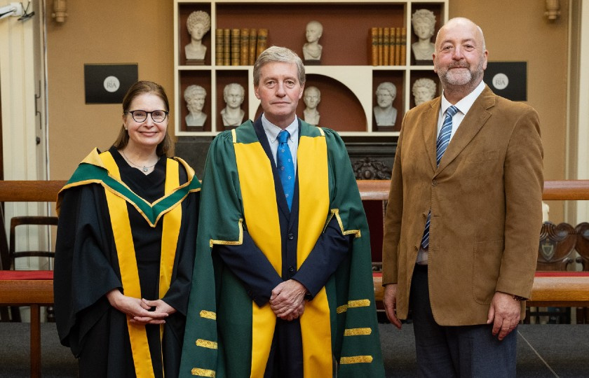 Dr Christiane Schönfeld pictured with Professor Pat Guiry, President of the RIA, and Professor Michael Healy, Vice-President Research at MIC