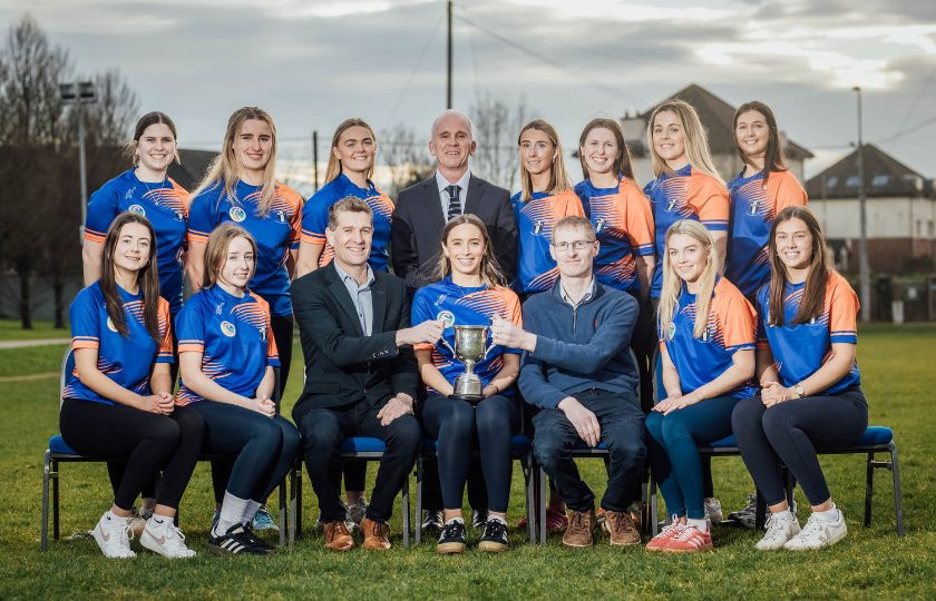 The MIC Purcell Cup Camogie Team alongside President of MIC, Prof, Dermot Nestor